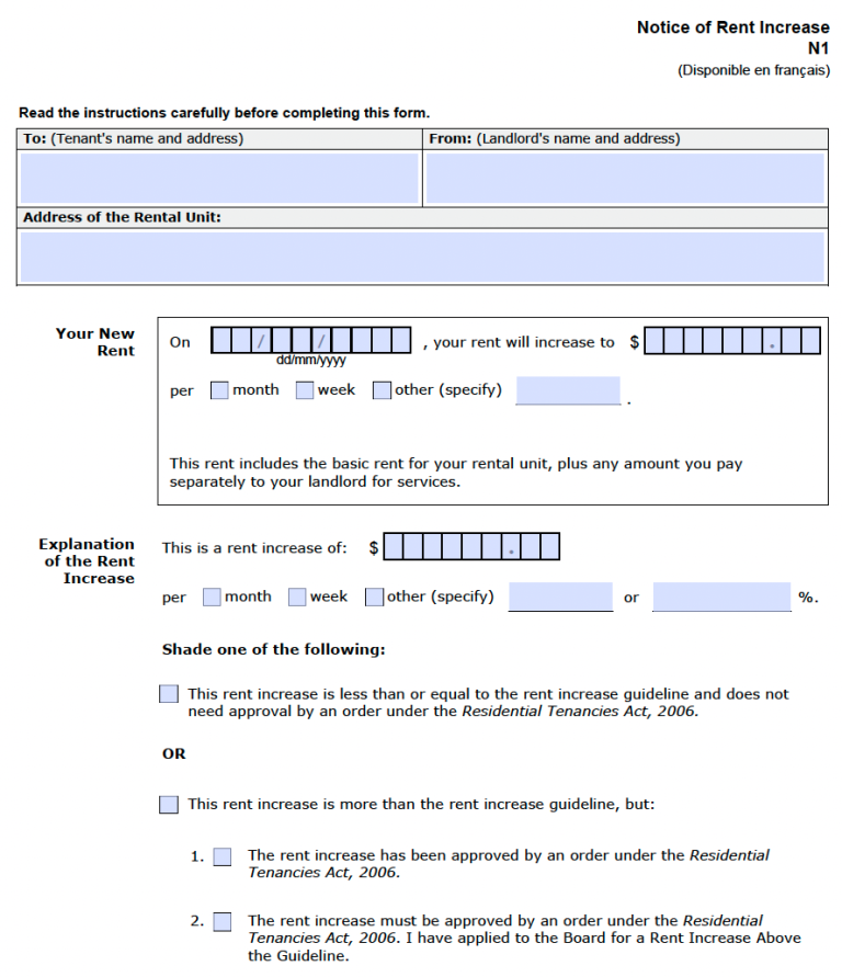 N1 NOTICE OF RENT INCREASE GUIDE Ontario Landlord Help