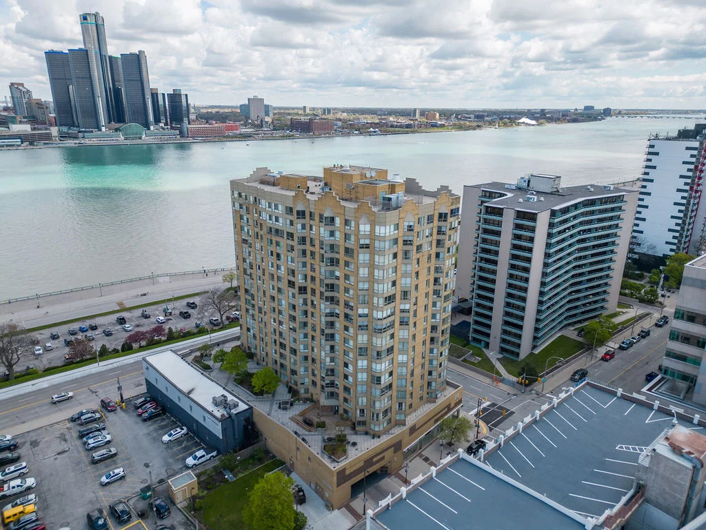 75 Riverside Drive East Unit 1705 Windsor exterior drone view